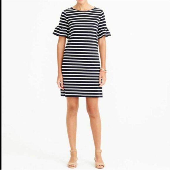 J. Crew Women's S Small Shift Dress Ruffled Bell Sleeve Striped Style #F0160 - Picture 3 of 12